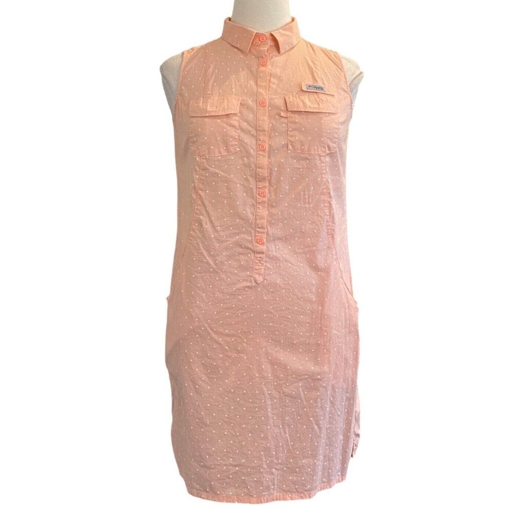 Columbia Sleeveless Collared Button Bodice Peach Cotton Woven Dress Size Large